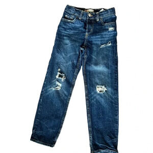 Levi’s 502 tapered distressed jeans youth 7X adjustable waistband blue denim